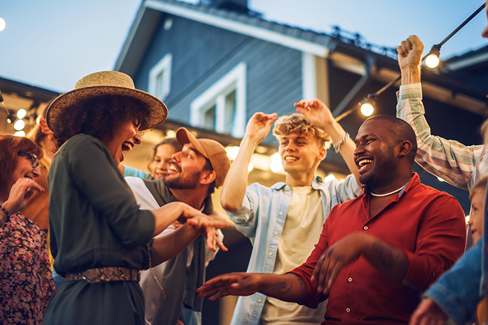 friends partying to backyard audio